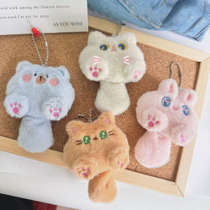 Minwen Cartoon Cute Cat Plush Toy Doll Keychain Fluffy Soft Stuffed Toy Backpack Bag Pendant Keyring Gift For Kids Girlfriend