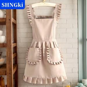 SHNGki 1 cái phong cách thời trang Hàn Quốc tạp dề công chúa tạp dề vải không thấm nước ăn tạp dề với túi Polyester Tạp dề cho phụ nữ