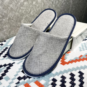 Hotel Slippers 7Mm Water Ripple Pattern Thickened Non-Slip Linen Fabric Supports Custom Logo Lightweight