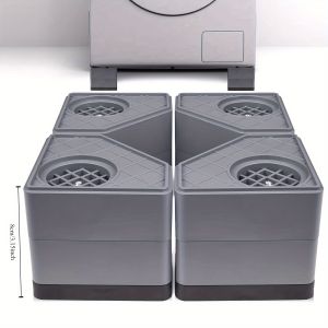 4pcs Heavy-Duty Anti-Vibration Pads for Washing Machine & Dryer Non-Slip Feet with Adjustable Height (4.57cm) Noise Reducing Fit for Washer/Dryer/Bed/Sofa Easy Install (No Tools/Adhesive) - PP & Rubber