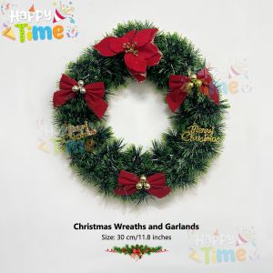 【Happy Time】Christmas Wreath with LED Lights Artificial Pine Garland Door Wall Xmas Tree Home Decoration Holiday Party Supplies New Stock create INS Style Atmosphere Decoration