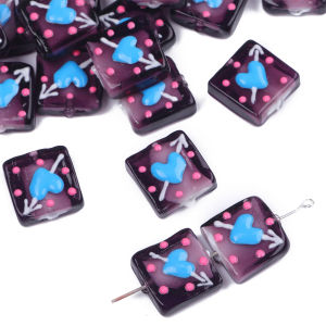 1pc 15mm Handmade Square Cube Lampwork Glass Beads Heart Charms for DIY Bracelets Jewelry Craft Making Accessories
