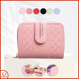 Wolf.id D64 Dompet Wanita Mini Lipat Casual Women Wallet Ruang Perempuan Tempat Penyimpanan Uang Kertas Koin Kartu Multifungsi Bahan Kulit PU Motif Love Cantik [BISA COD]