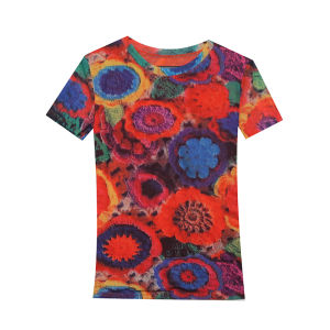 REHIN Womens top summer fashion mesh three-dimensional unique pattern print short-sleeved T-shirt round neck slim thin S-3XL elegant blouse