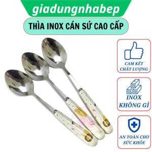 Thìa inox cán sứ muỗng ăn cơm sang trọng tiện lợi