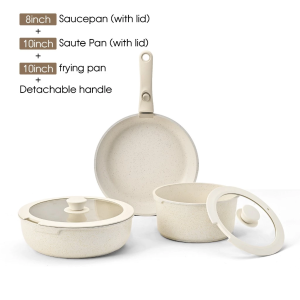 6PCS Cookware Set with Detachable Handle Pot Kitchen Non-Stick Frying Pan Soup Pot Flat Stove Ceramic Can Be Placed in The Microwave