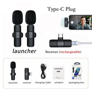 2 in 1 K9 Wireless Lavalier Microphone Portable Audio Video Recording Mini Mic for iPhone Android Live Broadcast Gaming Phone Microfonoe