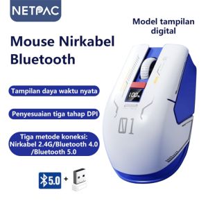 NETPAC Mouse Wireless Gaming M1 Bluetooth 2.4G Type-C Usb 3 Model LED Baterai 1600DPI RGB Ori