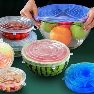 6PCS Silicone Stretch Lids Reusable Flexible Food Cover Heat Resisting Kitchen Seal Cover for Bowl