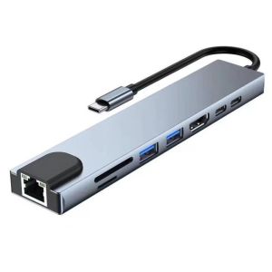 MINIFELE 262 RJ45 100mbps USB C HUB 4K HDMI SD/TF Card Reader 8 in1 Adapter Multifunctional Aluminum Case Type-C Splitter For MacBook Pro