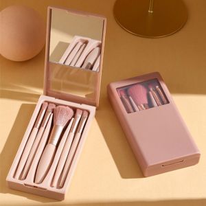 OURTOUR 5Pcs với gương Bộ cọ trang điểm Đa chức năng Mini Bộ mỹ phẩm Chuyên nghiệp Di động Vali du lịch Ngoài trời