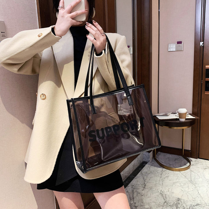 Fashion Women Jelly Transparent Handbag Large Tote Pouch Composite