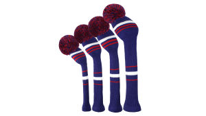 Scott Edward 5Pcs Knit Golf Club Head CoversElastic Double Layers Acrylic YarnBig PomClassical PatternProctect Golf from Scratches and Dust for DriverFairway and HybridRed for Golfer Striped Mesh Pattern