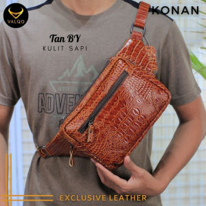 Tas Waistbag Kulit Pria Cowok Tas Selempang Kulit Pria Tas Slempang Kulit Pria Laki laki KONAN Dari Kulit Sapi Premium