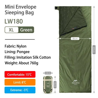 Naturehike LW180 ถุงนอนแบบพกพาตั้งแคมป์เดินป่ากลางแจ้งซองจดหมายระบายอากาศเบาสบายถุงนอนประกบกัน จัดส่งจากประเทศไทย