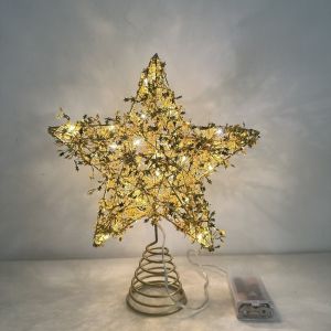 JAYQQ 3D Star Christmas Trees Topper Hollow Metal Xmas Tree Ornament Party Decoration Glowing Tree Topper