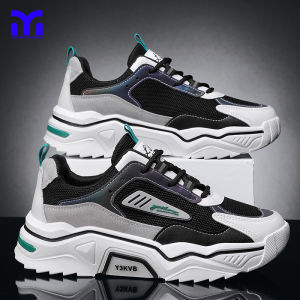 Mens shoes 2026 breathable mesh sports and leisure youth heightening dad ins trendy shoes thick soles Black and green basketball shoes and walking shoes