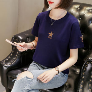 LUCKIN STORE Áo DệT Kim Thêu Cổ Tròn Nữ Áo Nữ Rộng Đa Năng Áo Phông Ngắn Tay Mùa Hè 2026 Mới Áo Ôm Sát