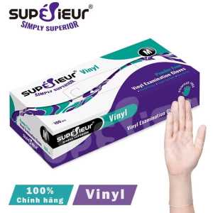 Găng tay y tế Superjeur Vinyl Không Bột 100% - 100 chiếc - Size L - Trắng - Không bột - An toàn - Bảo vệ cá nhân
