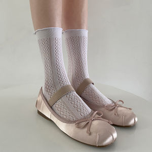 🤍beauty shoes🤍ถุงเท้าสำหรับผู้หญิง JK สีทึบตาข่ายกลวงระบายอากาศโลลิต้าน่ารักถุงเท้าลูกไม้ขดจัดส่งจากประเทศไทย