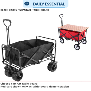 【DAILY ESSENTIAL】 Foldable Camping Trolley Black 5 8 Inch or Separate Table Board