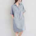Đầm suông linen cổ đức 2 túi chéo chất liệu linen mềm mát thời trang phong cách trẻ. 