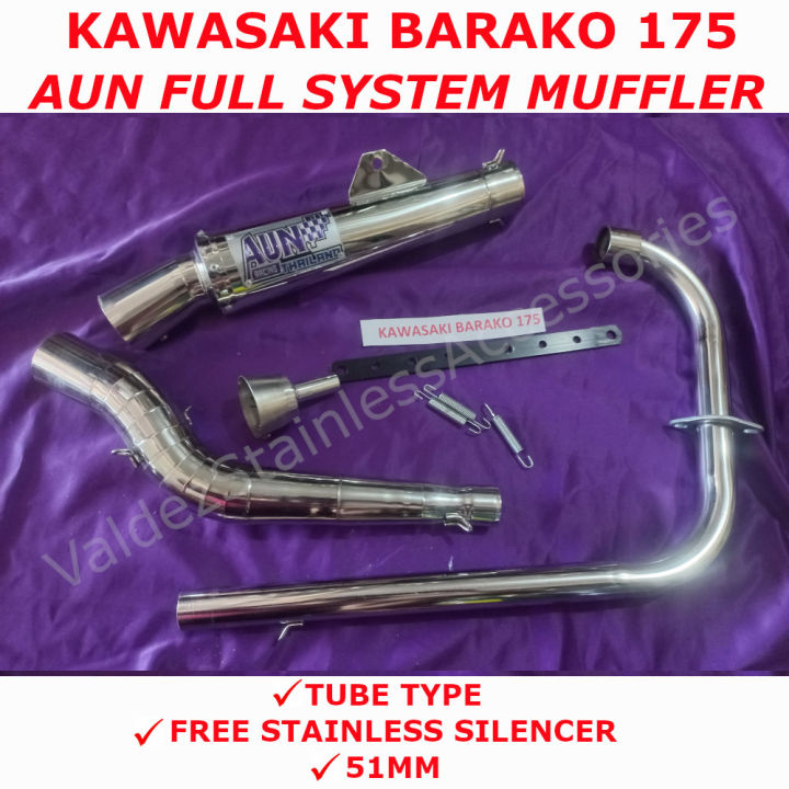 KAWASAKI BARAKO 175, New Full System Open Muffler AUN , Stainless Open