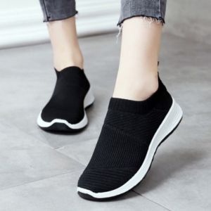 Women Black Rubber Shoes Casual Plain Shoes Summer Breathable Low Cut Shoes for Women Comfortable Flat Socks Shoes