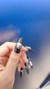100% HANDMADE Artificial Nail Kuromi Baroque Dark Nail Art Sweet Cool Style Cross Nails Phototherapy Press On Nails Reusable and Removable Nails with Toolkit