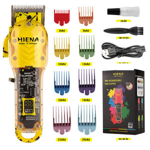 Hiena Professional Electric Hair Clipper Cordless Rechargeable LCD Digital Display Low Noise Hair Trimmer High Rotation Motor Razor Original
