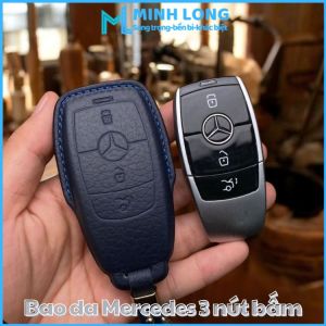 Bao Da Chìa Khoá Xe Ô Tô MER-D3 Mercedes C180 C200 C250 C300 E180 E200 E300 GLC200 GLC250 GLC300 Smartkey 4 Nút Da Thật Handmade