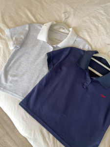 Xám/ Xanh Thêu nơ Vải cotton thun mát mịn Áo polo QC cổ bẻ viền sóng dáng ngắn tôn dáng đáng yêu nữ tính năng động HOME POLO