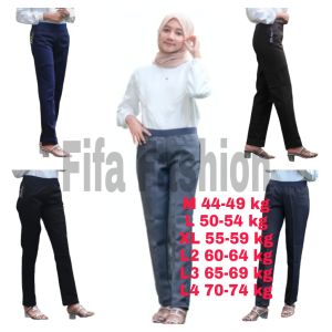celana kerja wanita pinggang karet jumbo high waist slim fit