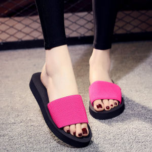 [Free Shipping] WomenS Summer Foam Sandals High-Heeled Thick-Soled Non-Slip Stylish Striped Korean-Style Beach Shoes