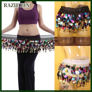 RAZIE BIN ผ้าพันสะโพกสำหรับเต้นระบำหน้าท้องประดับเลื่อมพู่ห้อยผ้าคาดเอวสำหรับเต้นแจ๊สผ้าคาดสะโพกประดับเลื่อมเสื้อผ้าสำหรับการแสดงเต้นรำแบบอินเดีย