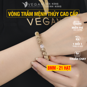 Vòng tay VEGAN Trầm Hương tốc kiến Mệnh Thủy mix đá trắng 8mm