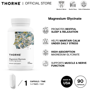 Thorne Magnesium Glycinate 90 Capsules 120mg– 100% Chelated High Absorption Supports Sleep Muscle & Heart Health