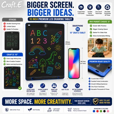 Craft.E LCD Writing Tablet Kids Drawing Board Travel Toy Screen Free Learning Pad Educational Writing Tablet for Children