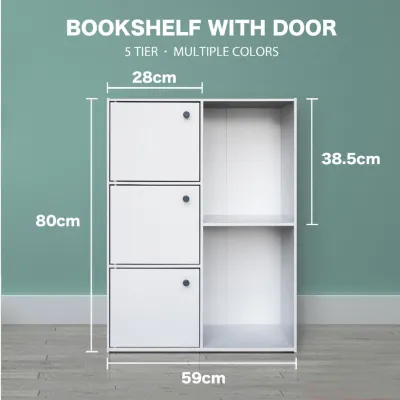 DFO 5 Tier Bookshelf with Doors /Multipurpose Shelf/Rak Buku 5 Tingkat/Home Furniture/Wood Shelf