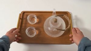 Quivlox Wooden Serving Tray with Handle Rectangular Tea Coffee Cup Storage Dish Home Kitchen Counter Dulang Buluh