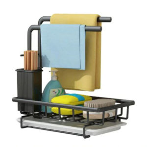 Kitchen Hand Towel Bar Organizer Sink Draining Drying Rack Cloth Holder Sponge Steel Wire Ball Dishwashing Caddy Storage