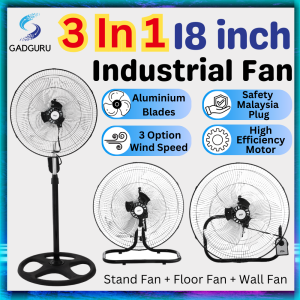 GADGURU 18 Inch Industrial Fan 3-in-1 Stand/Wall/Desk Fan Heavy Duty Powerful Airflow Home Office & Factory