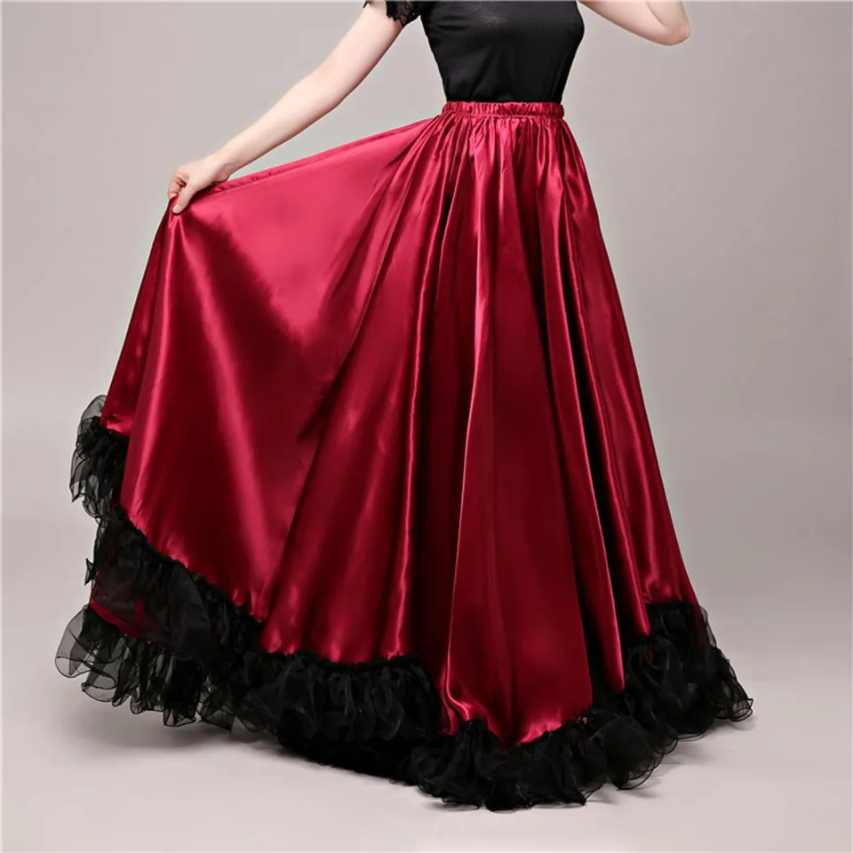 LOlanta Woman Girls Belly Spanish Flamenco Dance Satin Skirt