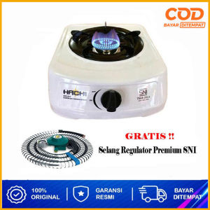 Kompor Gas 1 Tungku Hachi Warna Putih free selang paket regulator