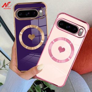 For Google 9A Love Heart Case Plating Airbag Soft Silicone Cover for Google Pixel 8 9 10 Pro XL 8A 7A Case