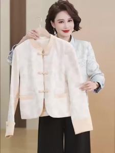 แจ็คเก็ตจีน เสื้อผ้าผู้หญิง 2026 ฤดูใบไม้ผลิ ฤดูใบไม้ร่วง ใหม่ หลวม ขนาดใหญ่ 5XL คอปกหัวเข็มขัด แจ็คการ์ด เสื้อสั้นหรูหรา