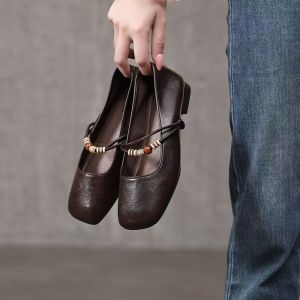 Free Shipping WomenS Flat Shoes 2026 New Style Autumn Shallow-Mouth Retro Soft-Soled Leather Ballet Flats