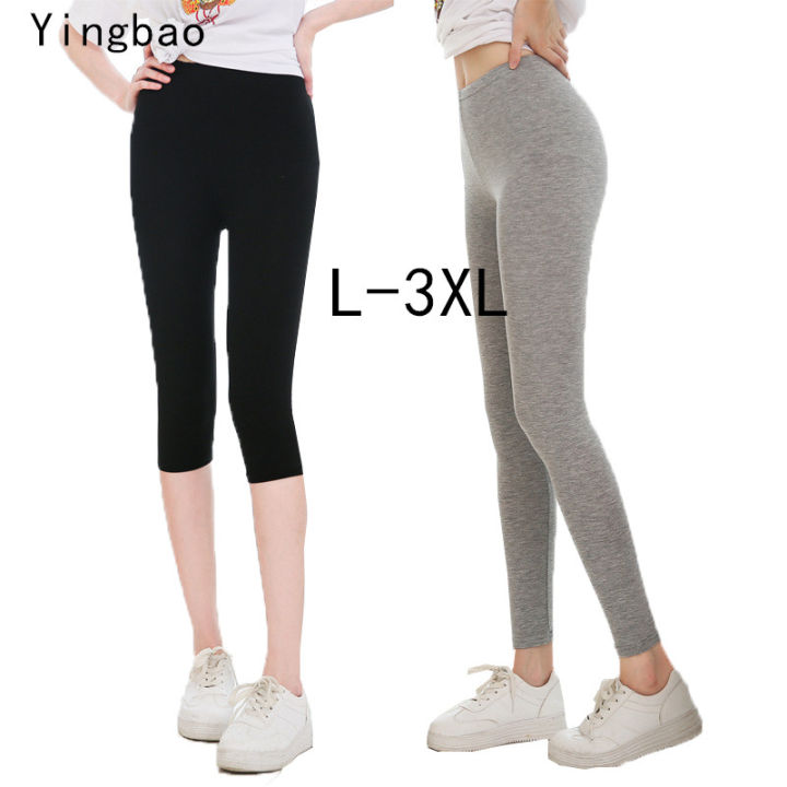 Yingbao L-3XL Leggings Women Sport Yoga Plus Size Modal Cotton Thin Spring  and Summer High Waist Slim Fit Stretch Gym Pencil Pant Black White Grey  Plain Color