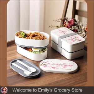 Japanese Cherry Blossom Lunch Box with Tableware Microwave Bento Boxes Soup Cup Portable Student Double-layer Lunch Food Box2026