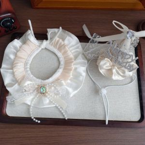 OUTOPEN Nơ Bộ mũ và khăn sinh nhật cho thú cưng Đá pha lê Dễ thương Chúc mừng sinh nhật Mũ hình nón Phụ Kiện Cho Thú Cưng Ren Mũ công chúa mèo Trang phục chó con